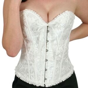 White Jacquard Ruffle Coquette Cottage Fairy Kei Princesscore Lace Up Corset 3XL